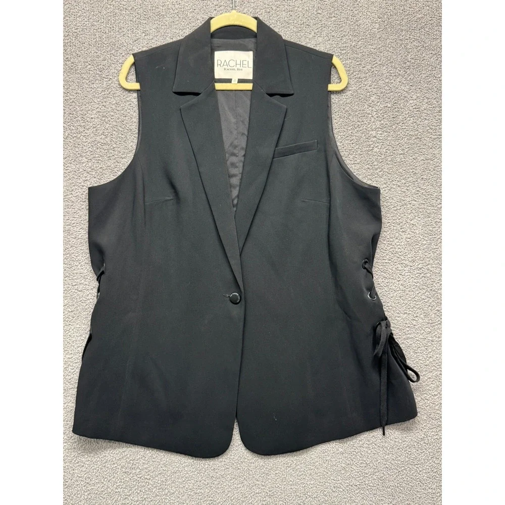 Rachel Roy Longline Lace-Up Blazer Vest Women's‎ 2X Black NWT